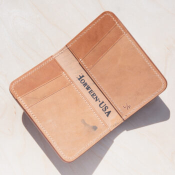 Interior of leather wallet made with reverse cordovan.